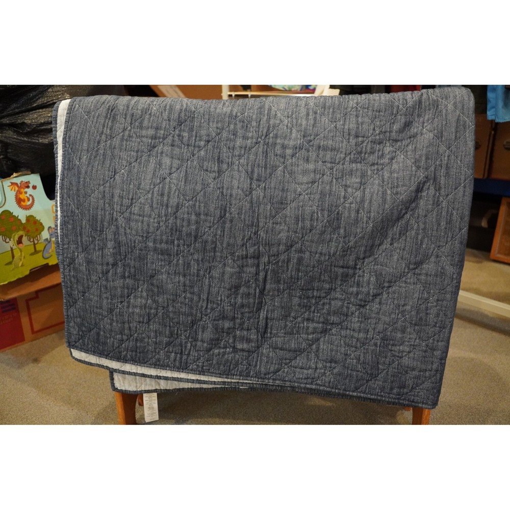 Pottery Barn Teen Twin Quilt Blue Denim Stripe Reversible Cotton Excellent